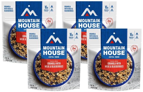 Mountain House Granola with Milk & Blueberries | Freeze Dried Backpacking & Camping Food | 2 Servings (Pack of 4)