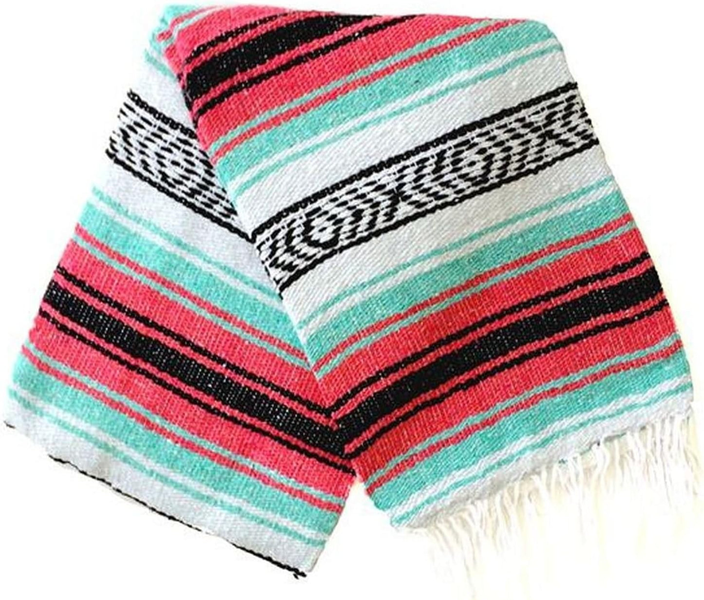 Authentic Del Mex Large Mexican Blanket - Woven Falsa Throw (70"x50") for Beach, Yoga & Outdoor Decor - Pink/Tan