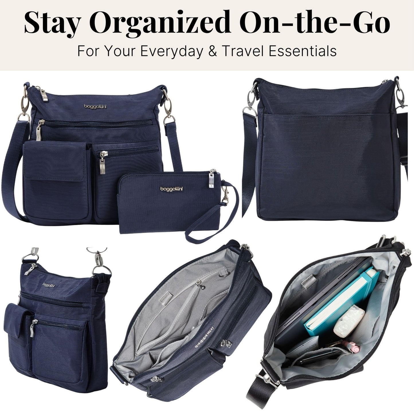Baggallini Womens Modern Everywhere Slim Crossbody cross body handbags, French Navy, One Size US
