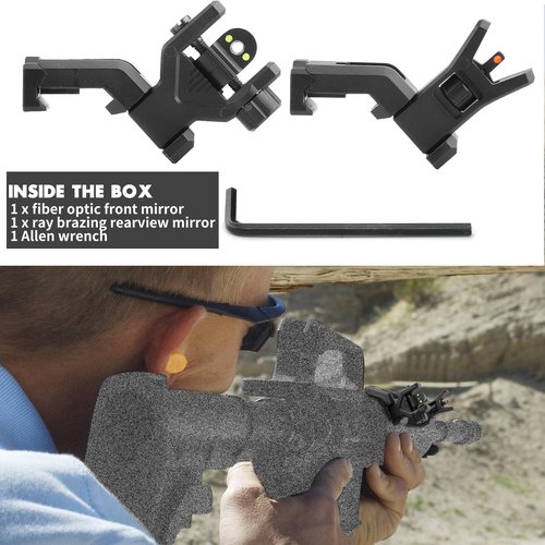 ZBULAR 45 Degree Offset Fiber Optic Sights,Fits Picatinny Rails,Flip Up Front Rear Sites with Red&Green Dot,BUIS Backup Sight Set for Airsoft Gun, Tool-Free Adjustable Front Sight Rapid Transition