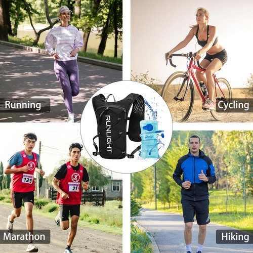 Runlight Running Vest for Women Men,Adjustable Chest Straps Running Hydration Vest with 1.5L Water Bladder,Lightweight Breathable Reflective Running Vest for Trail Running Hiking Black