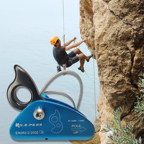 SEPEAK 15kN Detachable Rope Grab Ascender, Flip Line Adjuster,Grip Clamp,Fall Protection Belay Device for Rock Climbing,Tree Arborist,Climbing Rescue Caving, Mountaineering/Fit for 11~13 MM Rope/Blue