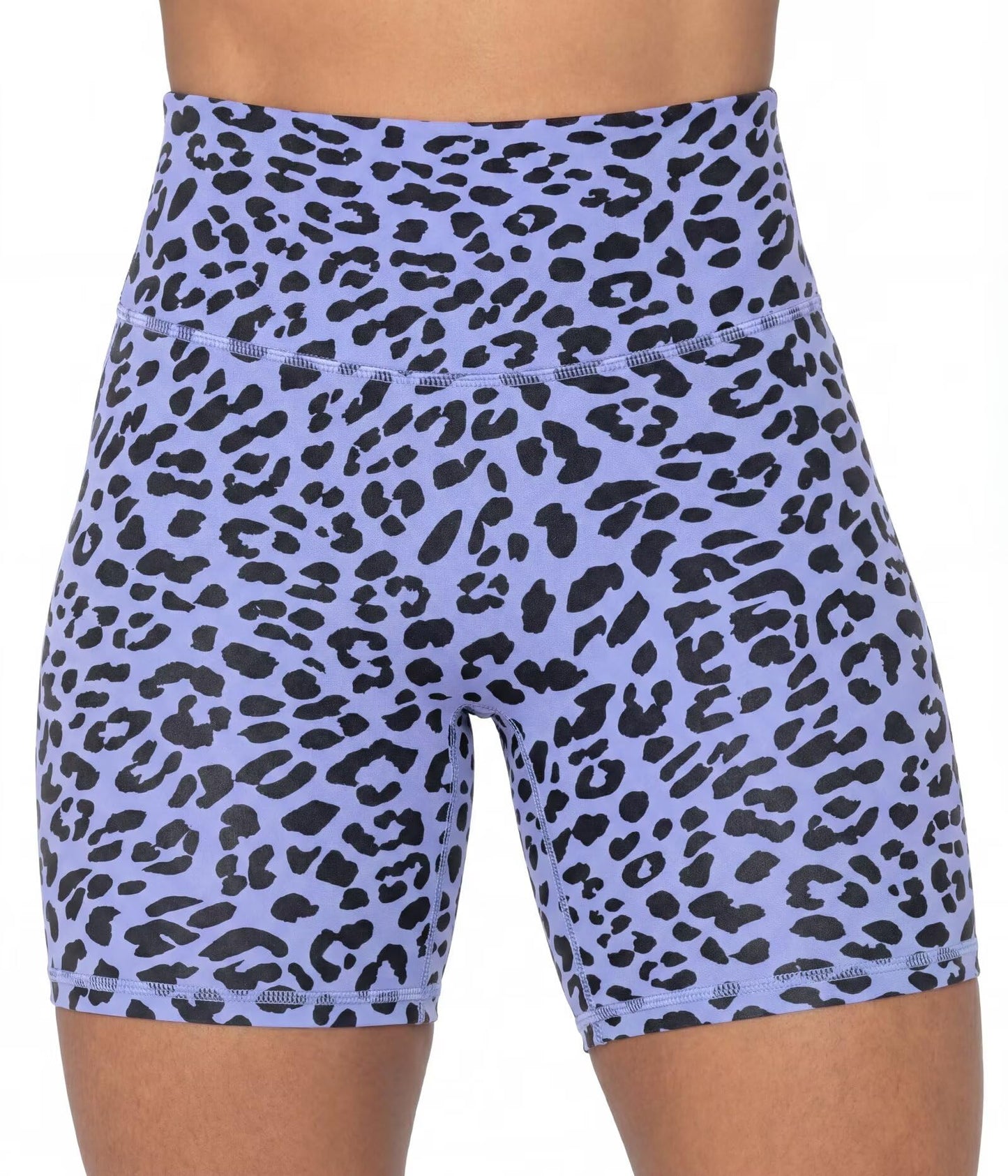Sunzel 5" Waist Biker Shorts for Women No Front Seam Soft Yoga Workout Gym Bike Shorts Tummy Control Squat Proof Leopard Periwinkle Large