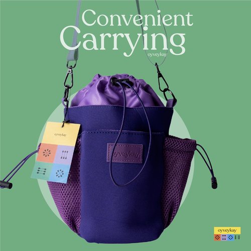 OYVEYKAY Water bottle holder carrier bag tumbler compatible with stanley Hydroflask with adjustable straps and 3 pockets premium quality (Purple)