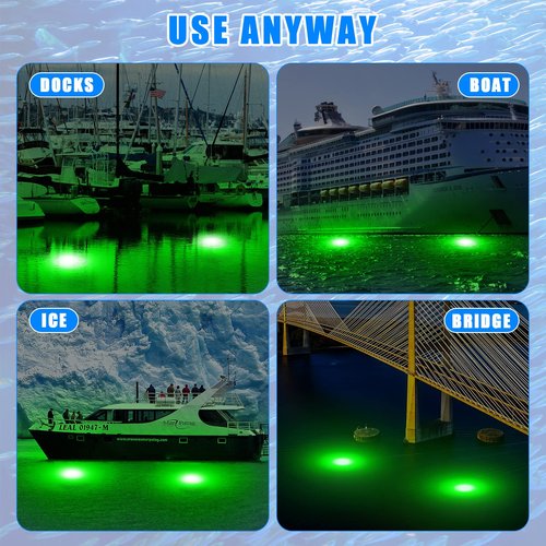 2 Pcs 12V 10W Green Underwater Fishing Light Submersible Lure Bait Light LED Fishing Attracting Light Night Green Glow Fishing Finder Lamp for Pool Boat Sea Ice Fishing Crappie Squid Shad Shrimp