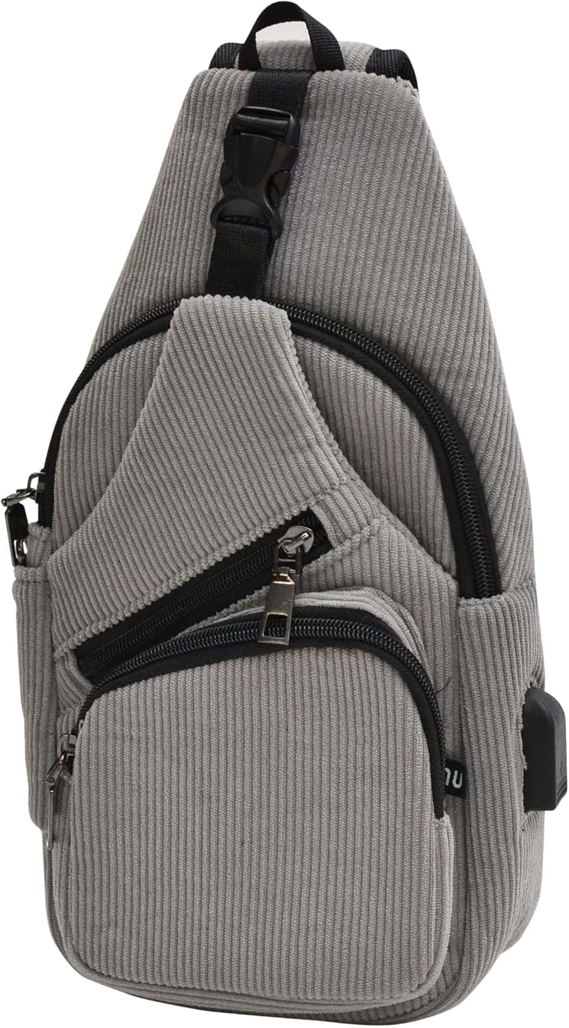 Anti-Theft Daypack Crossbody Sling Backpack, USB Charging Connector Port, Lightweight Day Pack for Travel, Hiking, Everyday, Regular, Black