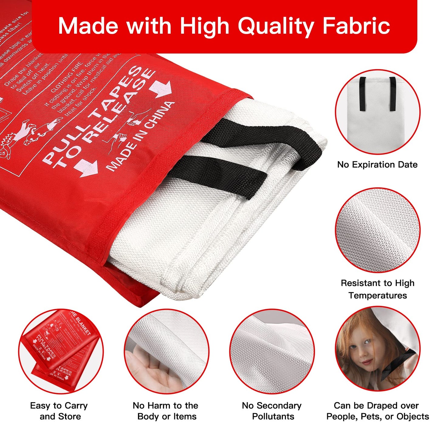 Emergency Fire Blanket for Home and Kitchen - 4 Pack 3.3ft x 3.3ft Fiberglass Fireproof Blankets Extinguisher Suppression Flame Heat Retardant Emergency Survival Safety Cover for Car Office Warehouse
