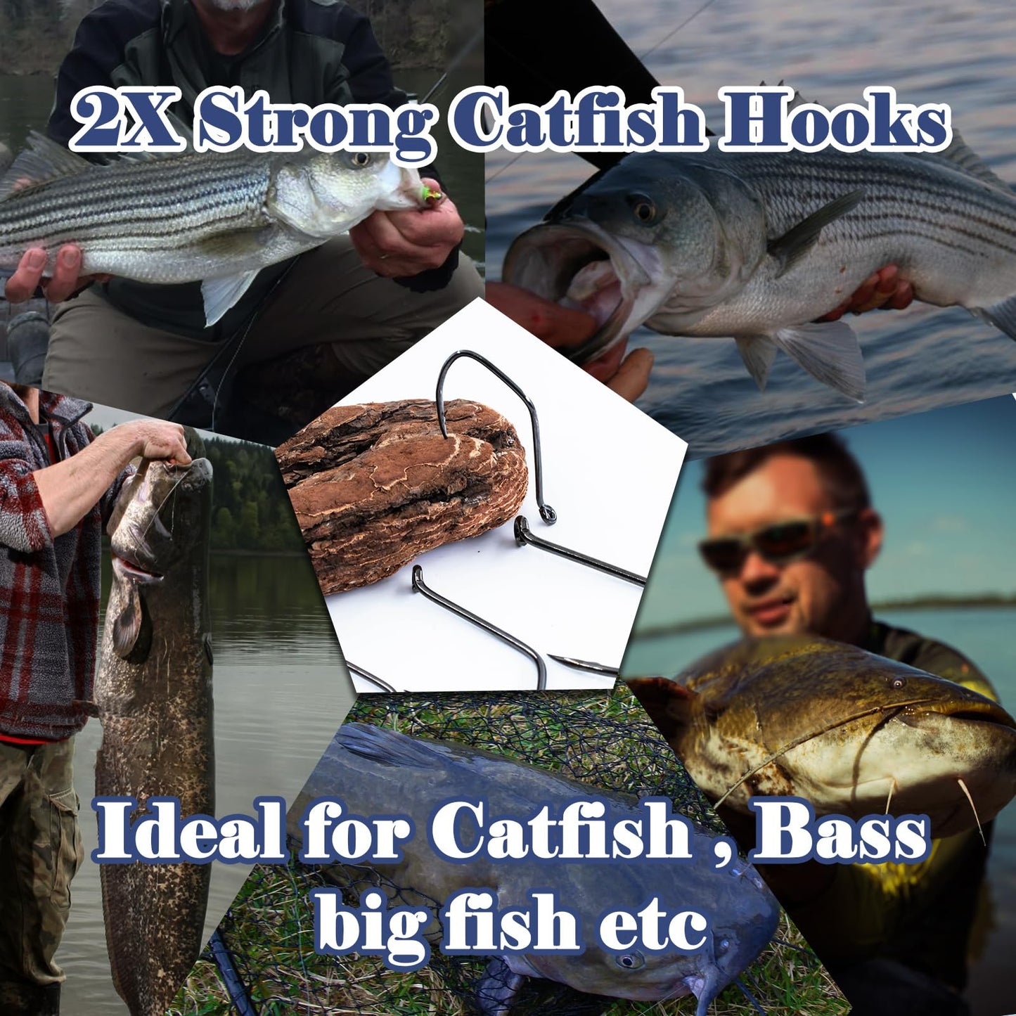 FishTrip Catfish Hooks Big River Hooks, 25pcs Live Cut Bait Fishing Hook for Catfishing Flathead Saltwater Freshwater (4/0)