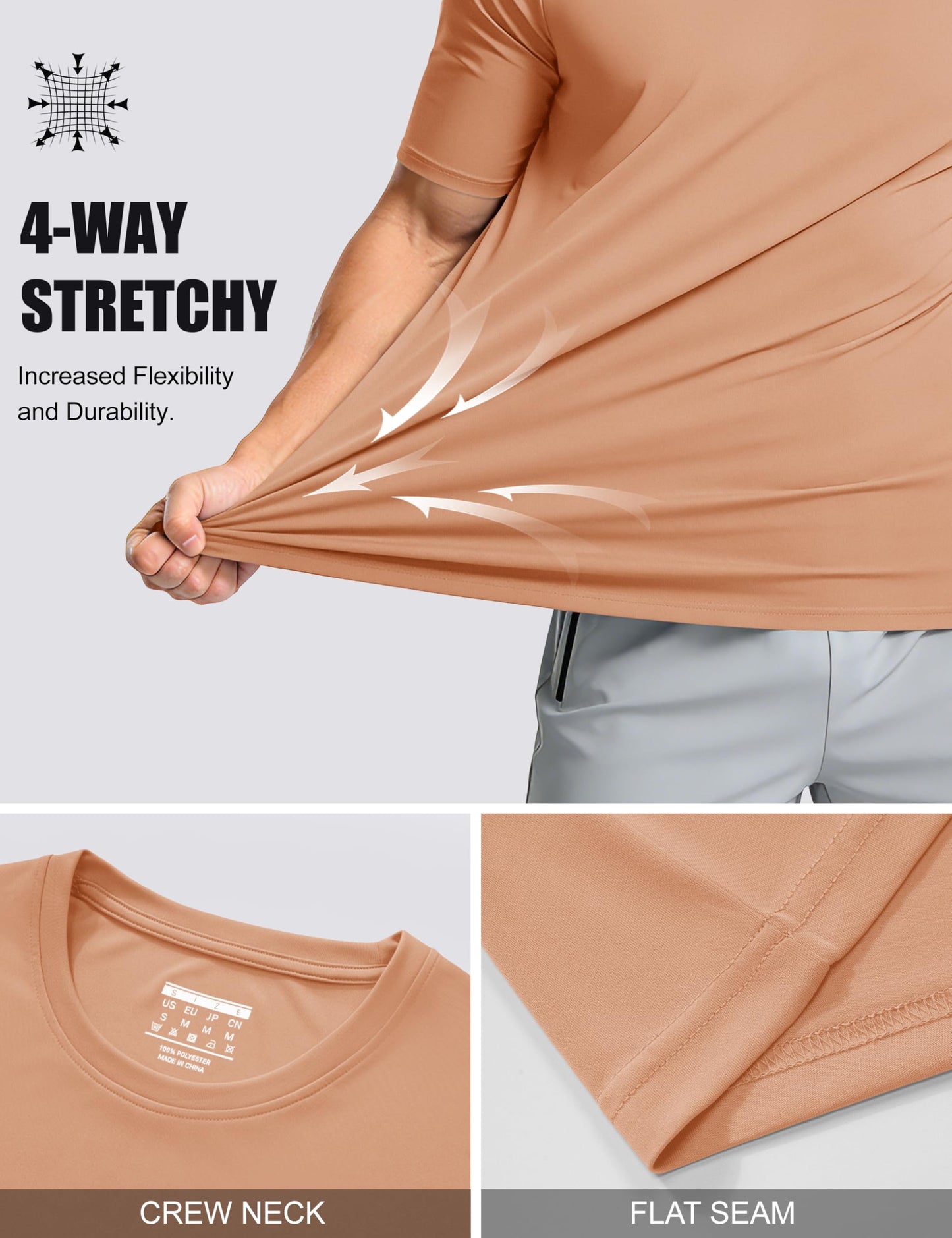 Mens Short Sleeve T Shirts Dry Fit Shirts Summer T Shirts UV Protection UPF 50 Shirts Athletic Active T-Shirt Apricot S
