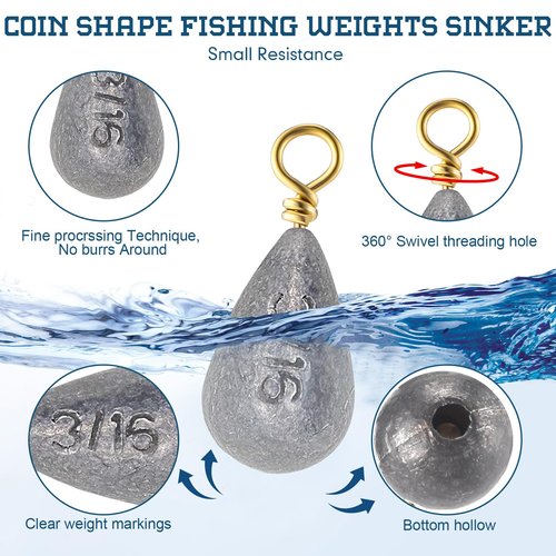 Relaxgiant Bass Casting Swivel Bell Sinkers Fishing Weights Drop Shaped Fishing Sinkers Catfish Weights for Ocean Saltwater Surf Bass Casting Gear Tackle(1/2oz 3/8oz 1/4oz 3/16oz 1/8oz,100pcs/box)