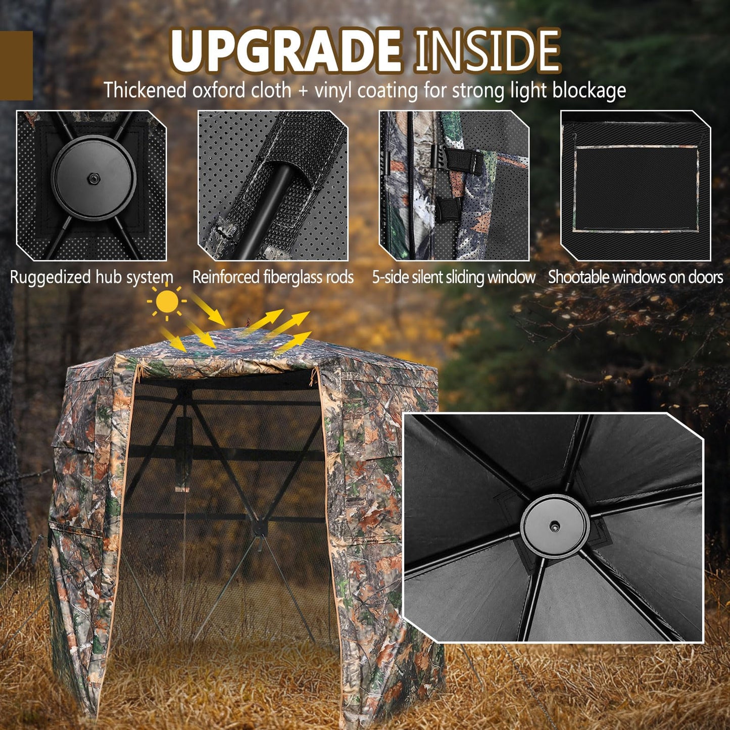 Kalkal Hunting Blind with Full Open Door, 2-3 Person 300° See Through Hunting Blind with Portable Bag, Stable 6-Sided Pop Up Ground Blind for Deer Turkey Bear Hunting