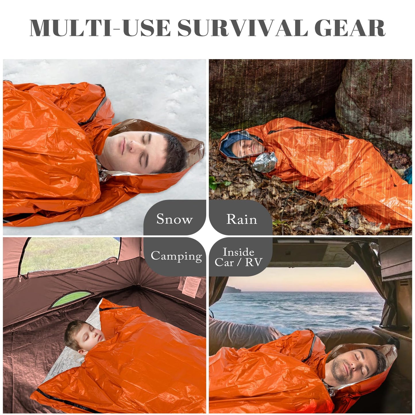 ANLOKE Emergency Sleeping Bags (2-Pack) Survival Sleeping Bag - Portable Thermal Sleeping Bags Bivy Sack, Mylar Emergency Blanket Survival Gear