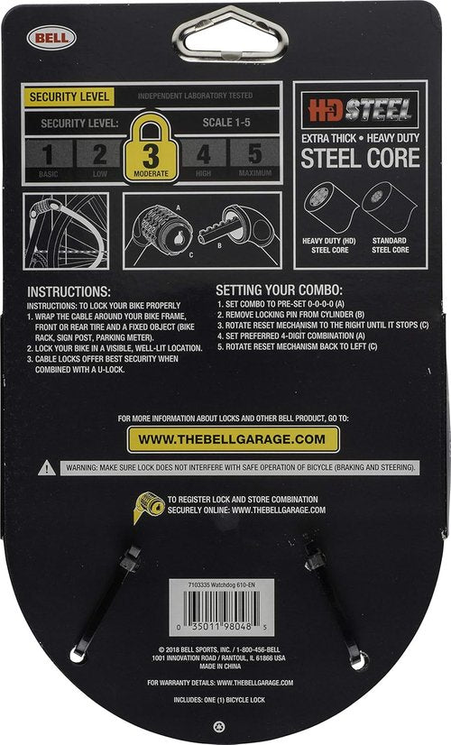 Bell Watchdog Cable Combo Locks for Bikes