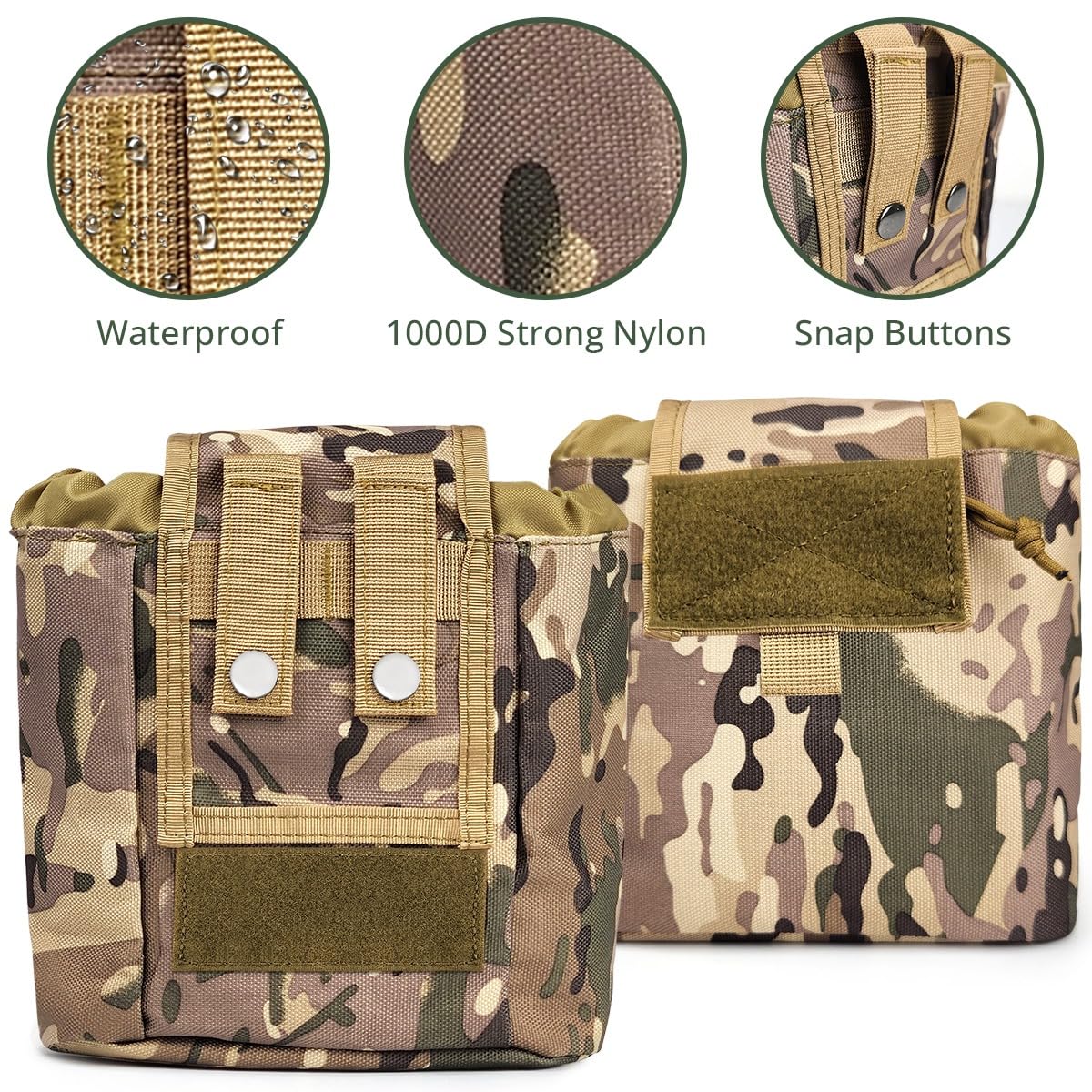 GearHill Molle Dump Pouch Drawstring Roll-Up Tactical Drop Pouch, Lightweight, Durable, Folding Hunting Utility Bag, Ammo Magazine Pouch (Camo)