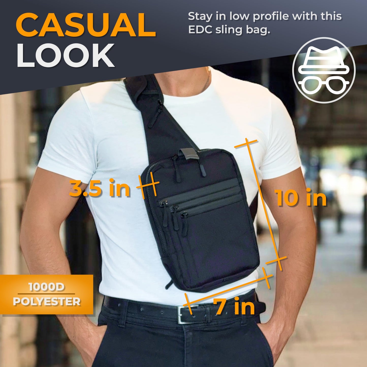 ARMORWERK Premium Carry Sling Bag for Men with Quick Access Pull Tab and 4 Accessory Slots — CCW Sling Bag for Men with Waterproof Heavy Duty Zippers — Durable Adjustable Holster Included