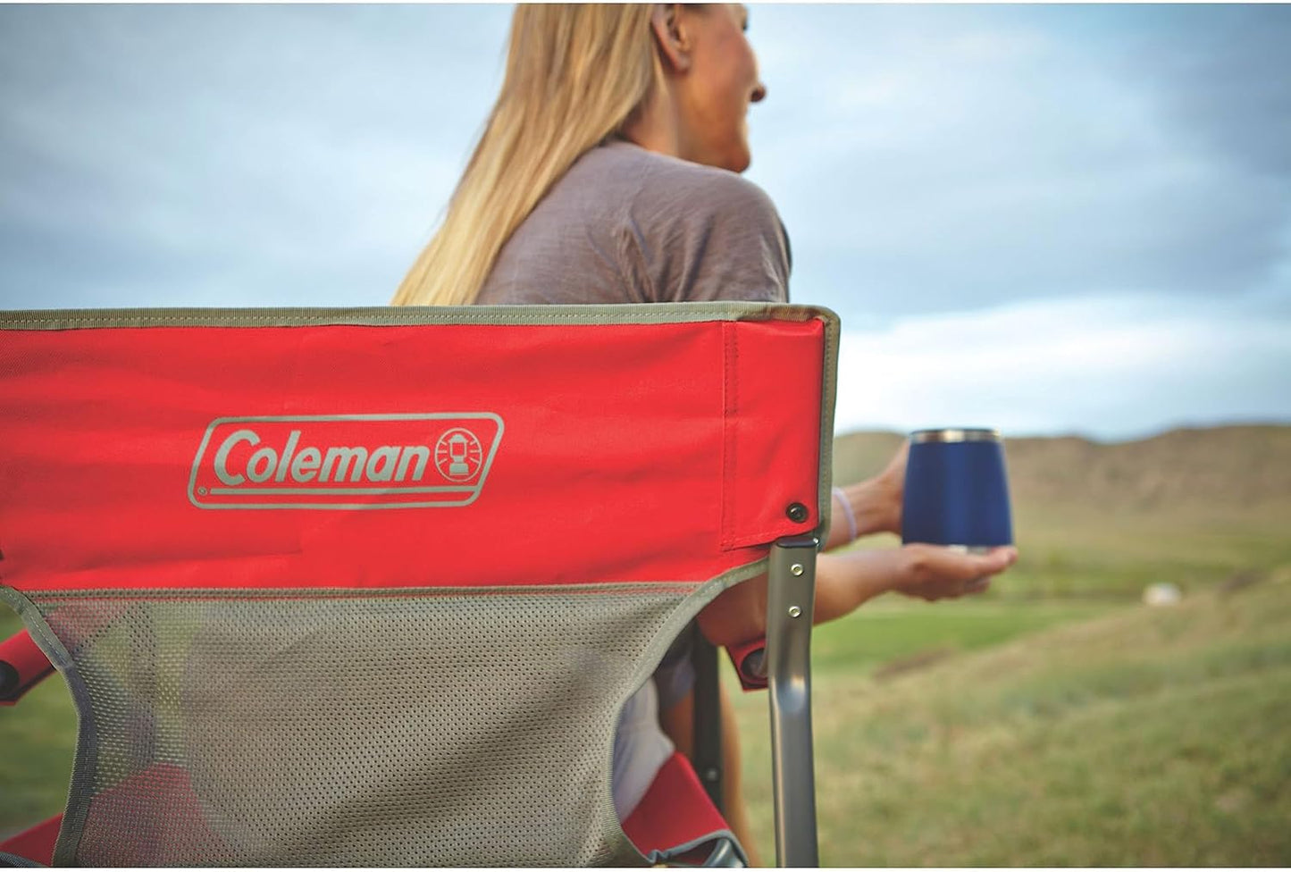 Coleman Outpost Breeze Folding Camp Chair with Cooling Mesh Back, Portable Outdoor Chair Supports up to 300lbs