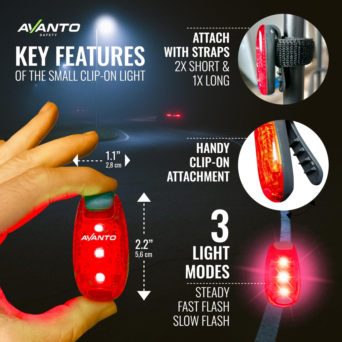 AVANTO Chest Light and LED Dog Walking Set - Night Safety for Dogs, Bikes, Strollers, Running - Reflective Gear, Clip-on Light & Bicycle Safety