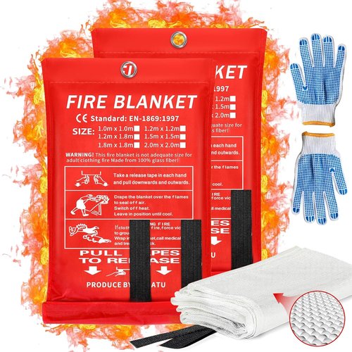 MTKZKAF Fire Blanket Emergency Portable Fire Blanket for Home Kitchen Flame Retardant Protection Fire Blanket -39'' × 39'' Designed for Kitchen, Fireplace, Barbecue, car, Camping