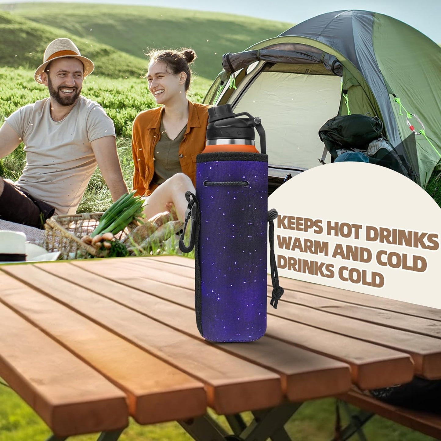 Water Bottle Carrier,Insulated Neoprene Water Gym Travel bottle Holder Bag Protector Sleeve Case Pouch Cover 0.6L or 0.75L, Great for Stainless Steel and Plastic Bottles (BLUE STAR)