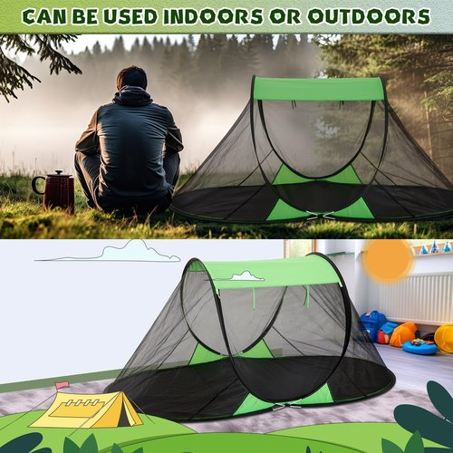 Wowangce Pop up Mosquito Net Tents for Camping Instant Netting Screen Foldable Pop Tent with Ground Pin Waterproof Freestanding Insect Summer Bed Protection(86.61 x 41.34 x 35.43 inches,Green,2 Pcs)
