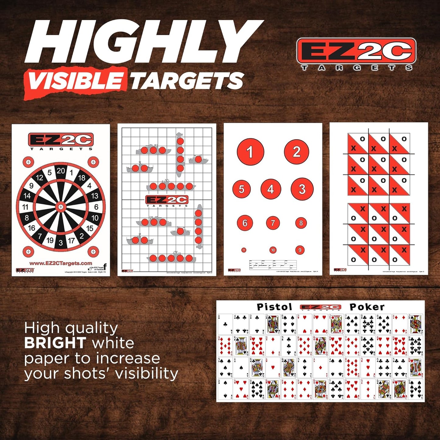 5 Style Gun and Rifle Paper Targets Bundle Pack for Shooting by EZ2C ~ Highly Visible and Bright Game Target ~ for Gun Range or Outdoor Use ~ 11" x 17"