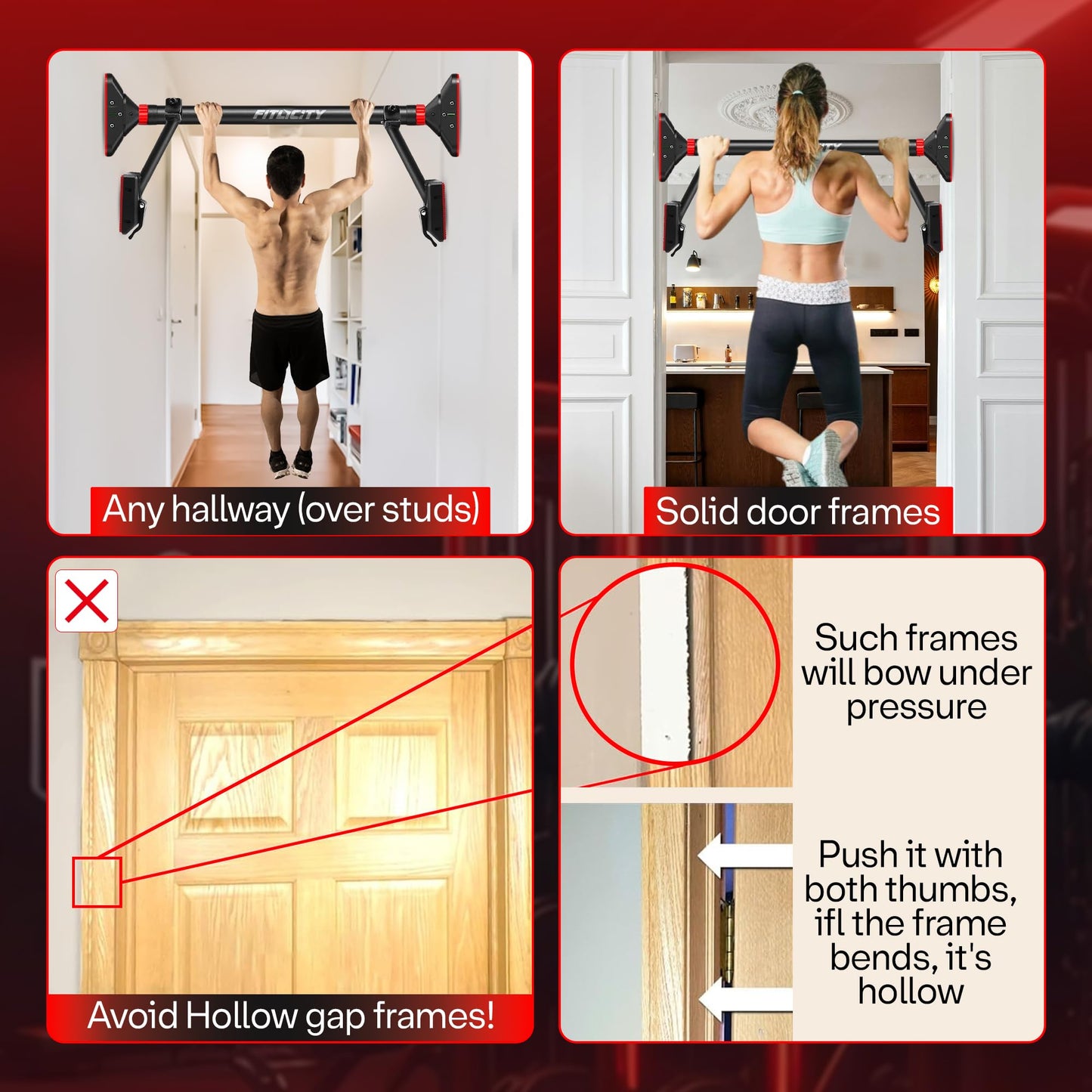 Fitlicity Pull Up Bar for doorway With Hand Grip Strengthener & Resistance Bands, Chin Up Bar for Upper Body Workout & Exercise, 29.9" - 37.5" Adjustable Width Locking Mechanism, No Screw Installation, 880 lbs