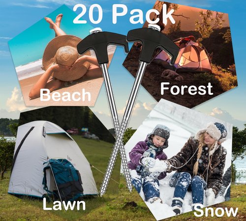 Cheardia 20 Pack Tent Stakes Heavy Duty, 8 Inch Tent Stakes Tent Pegs Camping Non-Rust Ground Stakes for Camping Patio, Garden, Canopies, Grassland, Outdoor (Black)