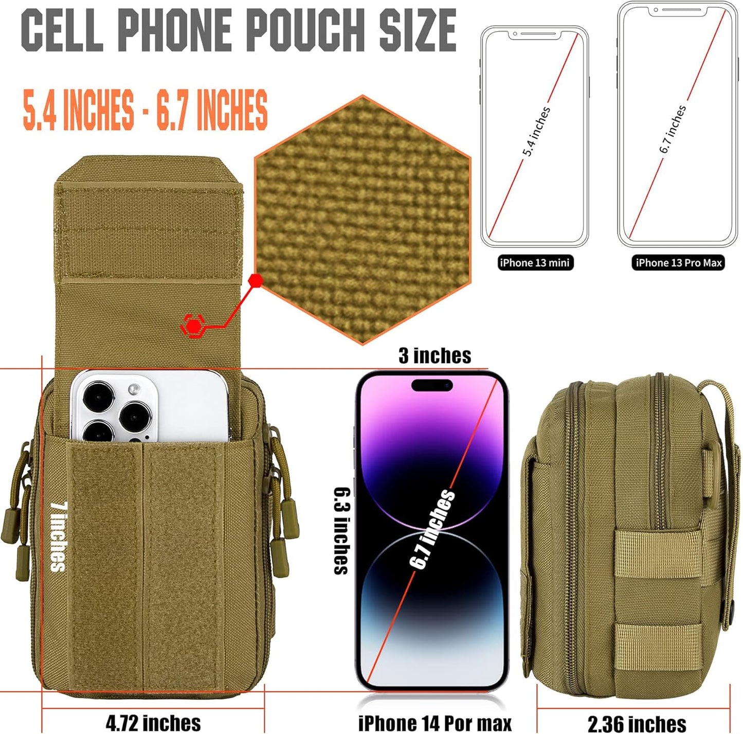 IronSeals Multipurpose Tactical Nylon Molle Utility EDC Pouch Waist Pack Detachable Strap with Flag Patch for iPhone 15 Pro Max/15 Pro/15/14 Plus/14 Pro Max/13 Pro Max/12 Pro Max/11 Pro Max