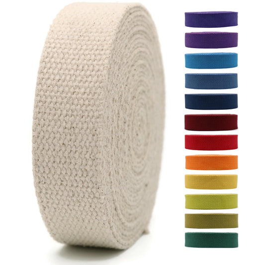 1" & 1.5'' & 2" Cotton Webbing - 5 Yards - 50+ Colors -%100 Natural Cotton - Turkish Woven - Heavy Duty 1 Inch 1.5 Inch 2 Inch Canvas Webbing for Sewing Straps Bag Climbing Indoors Craft DIY 11592