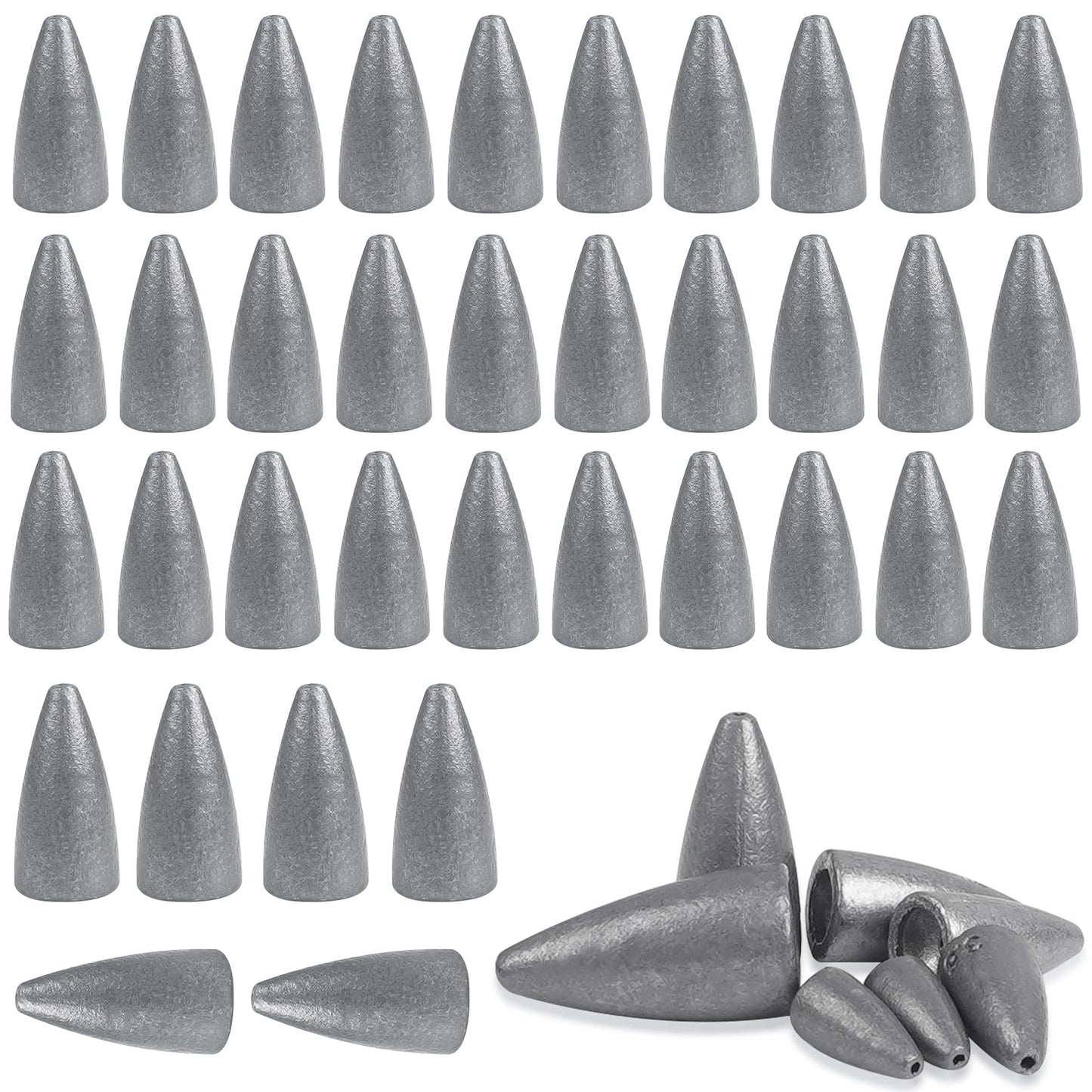 35/50 Packs Bullet Fishing Sinkers Weight Sinker Fishing Worm Sinkers Slip Sinker for Bass Fishing,Texas Rigs Multiple Size 1/16oz,1/8oz,3/16oz,1/4oz,3/8oz,1/2oz (1/16oz - 50pcs)