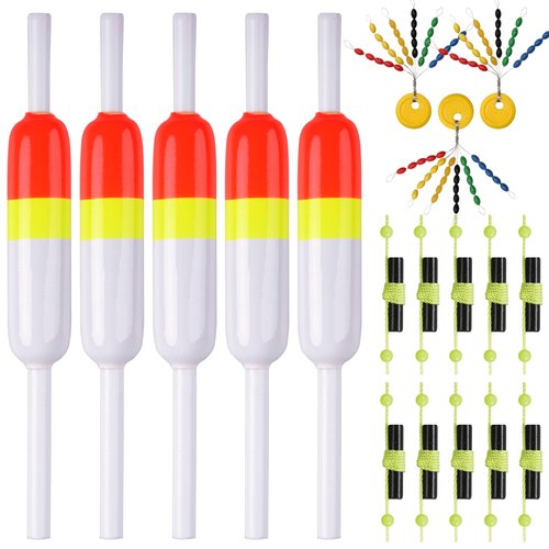 SILANON Fishing Slip Bobbers Kit Fishing Bobbers Floats Balsa Wood Slip Bobbers with Rubber Bobber Stops Slip Float Rig for Crappie Panfish Walleyes Trout Bass Fishing