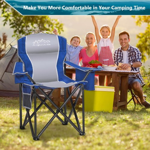 SAILARY Folding Camping Chair, Heavy Duty Portable Lawn Chairs with Cooler Bag, Side Pocket & Cup Holder, Folding Chairs for Outside Support 450lbs Blue