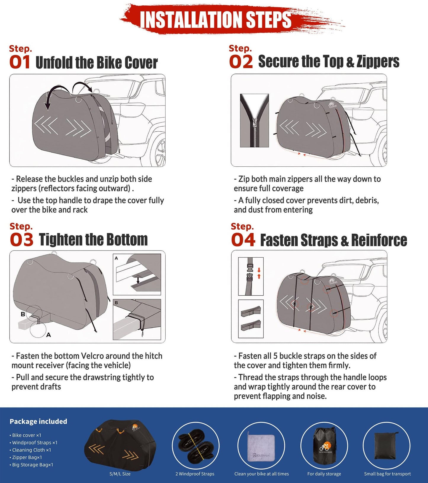 IC ICLOVER Bike Cover for Transport on Rack, Bicycle Covers for 2 Bikes on Rear Bike Rack, 600D Outdoor Storage Bike Travel Cover on Hitch, Waterproof Bike Rack Covers for 2 Bikes on Car Bike Rack