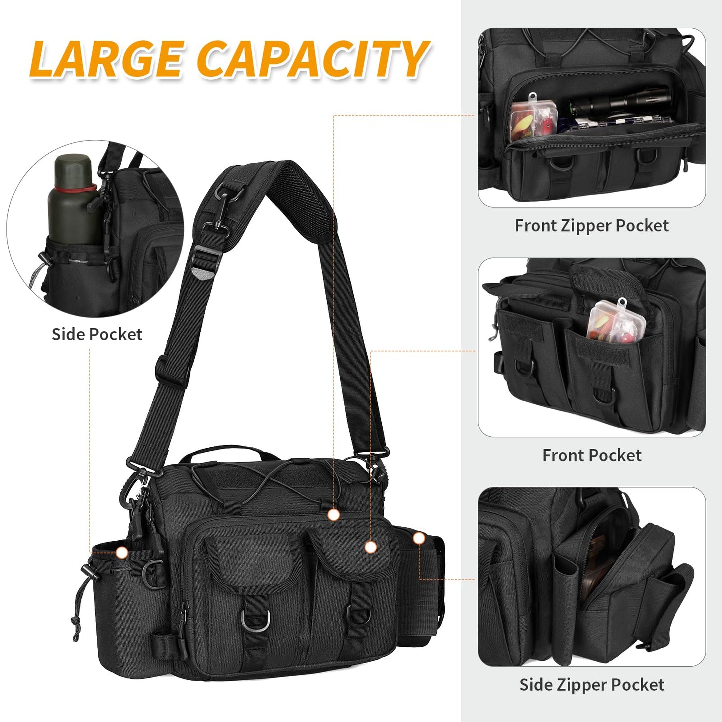 CamGo Tactcial Fanny Pack for Men Molle Hip Belt Bumbag Utility Hiking Waist Bag EDC Crossbody Shoulder Bag for Outdoor Sports (01-Black)