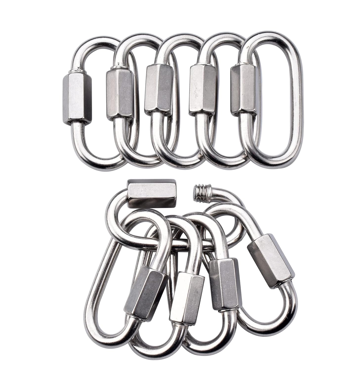 Alele D-Shape Locking Carabiner M4 Stainless Steel Quick Link Chain Connector Keychain Ring Buckle 10 Pack