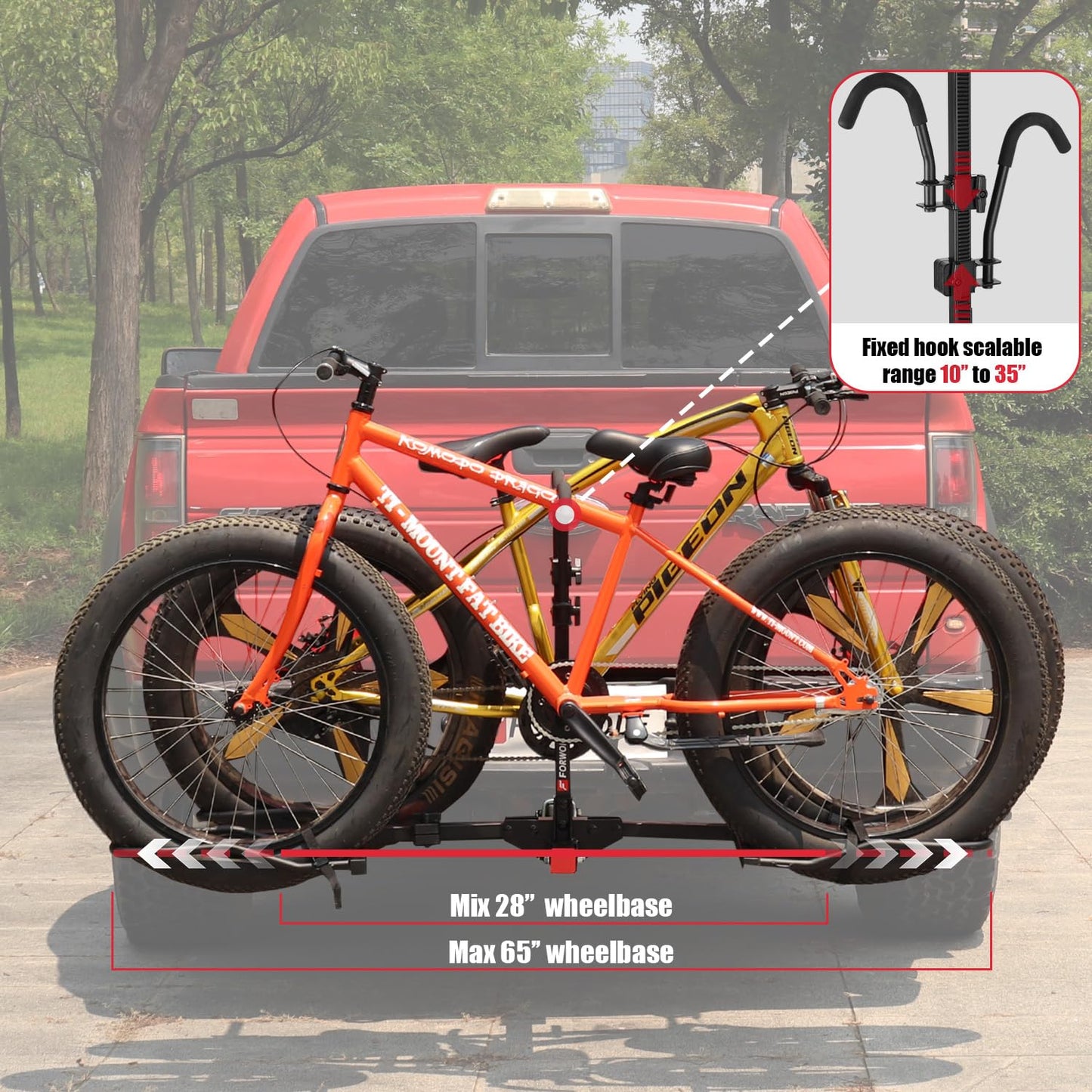 FORWODE Bike Rack Hitch Mount Platform Bike Rack, 2-Bike 200 lbs Capacity, Wobble-Free, Fits Up to 5" Fat Tires, 2" Receiver, E-Bikes & MTB (HBS12G)