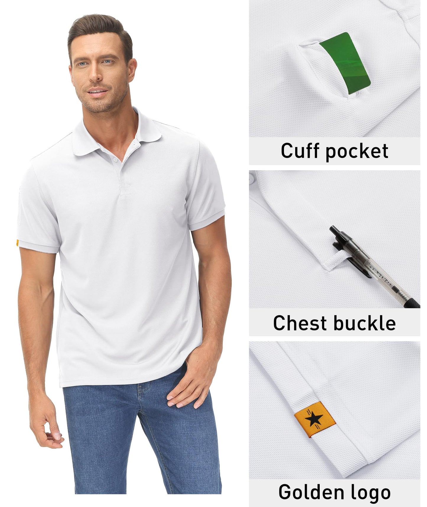 ZITY Mens Polo Shirt Short Sleeve Sports Tactical T-Shirt Athletic Golf Polos Daily Casual Stylish Collared Shirts for Men White X-Large