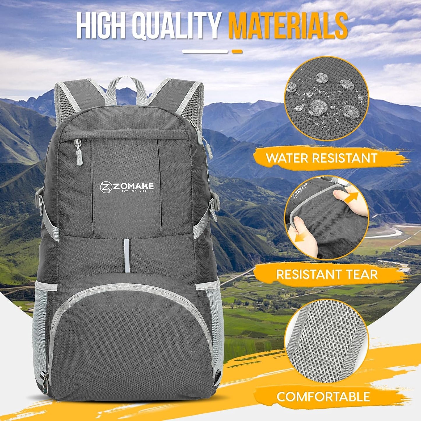 ZOMAKE Lightweight Packable Backpack 35L, Light Foldable Backpacks Water Resistant Collapsible Hiking Bag, Compact Folding Day Pack for Travel Camping(Black)