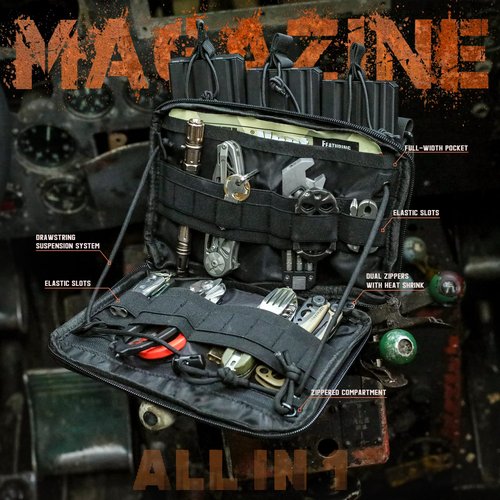 WYNEX Molle Admin Pouch of Kangaroo Style, Tactical Utility Tool Pouch with Mag/Zipper Strip Insert Modular EDC Medical Bag Organizer Attachment Patch Included