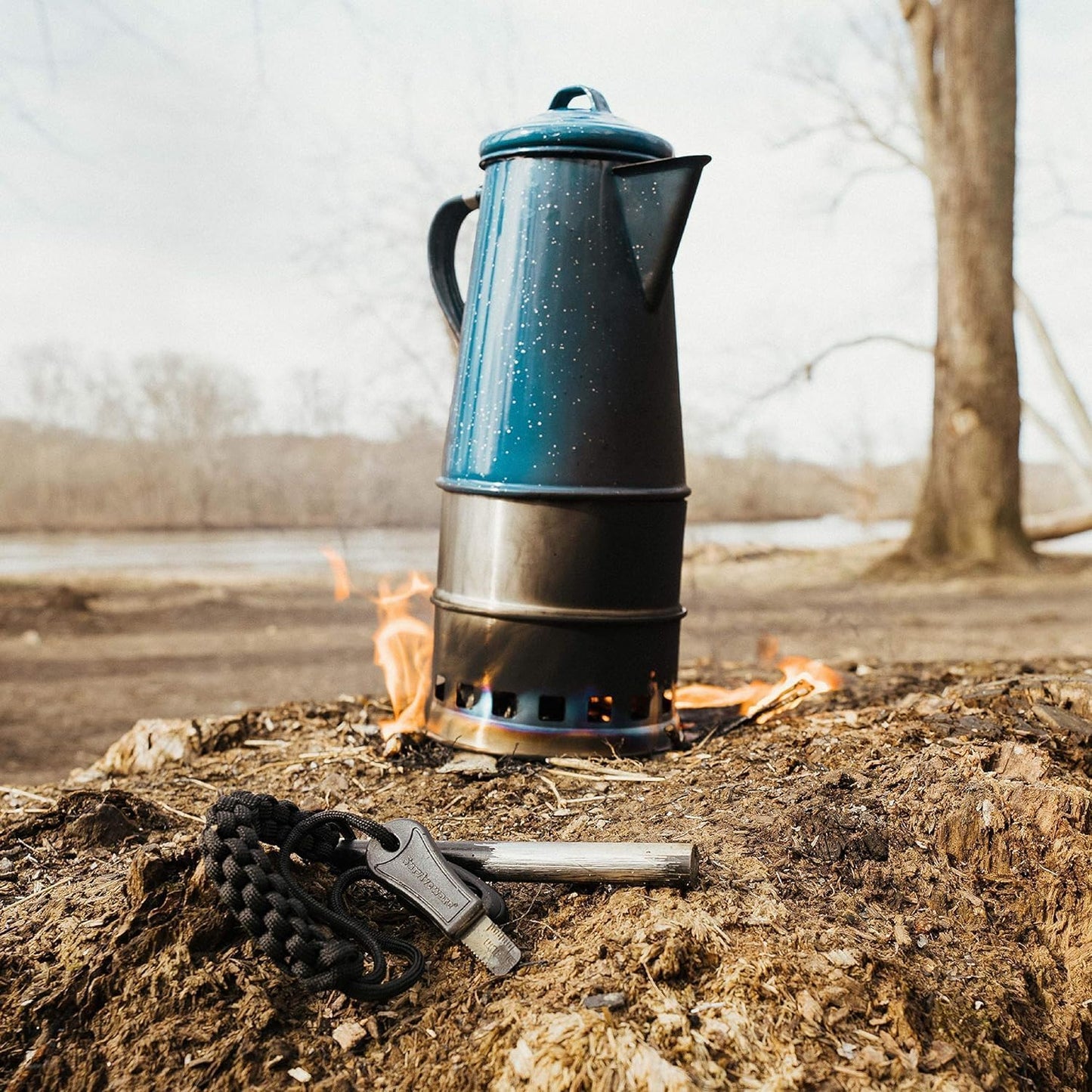 Surviveware Survival Fire Starter with Emergency Whistle, Paracord Handle, and Steel Serrated Scraper