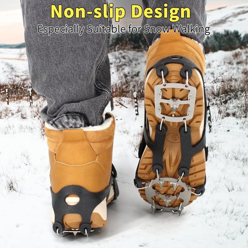 Xproutdoor Ice Cleats, Upgraded Snow Grips 18 Stainless Steel Spikes Crampons, Strong Traction Anti-Slip, Walking Hiking on Ice & Snow Ground, Mountain Climbing, for Shoes Boots