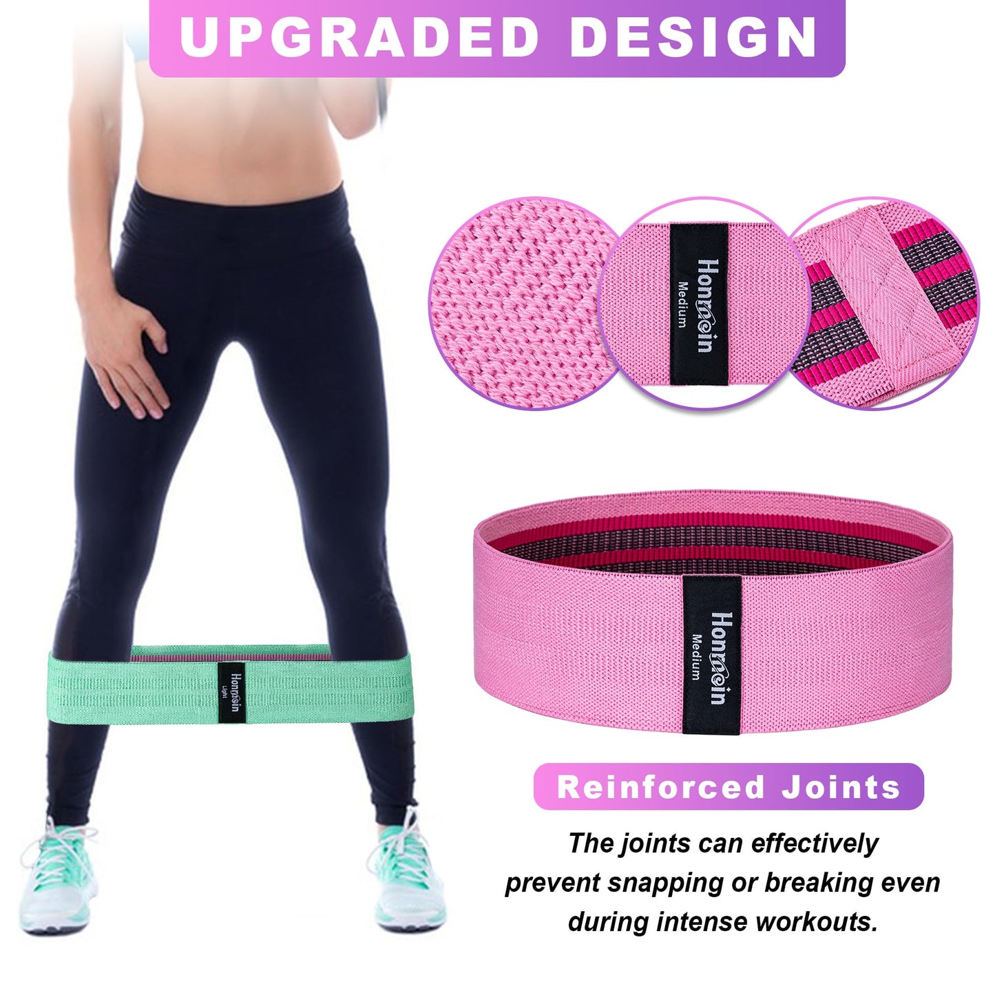 Honmein Resistance Bands for Working Out, 3 Levels Exercise Bands Workout Bands Set for Women Men, Hip Legs Booty Bands for Home Fitness, Gym, Yoga, Pilates (Assorted)