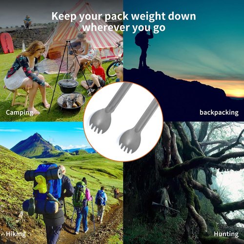 Tibest Titanium Spork, 8.7" Long Handle, Backpacking Spork and Spoon, Ultra Lightweight Camping Utensil for Hiking, Travel