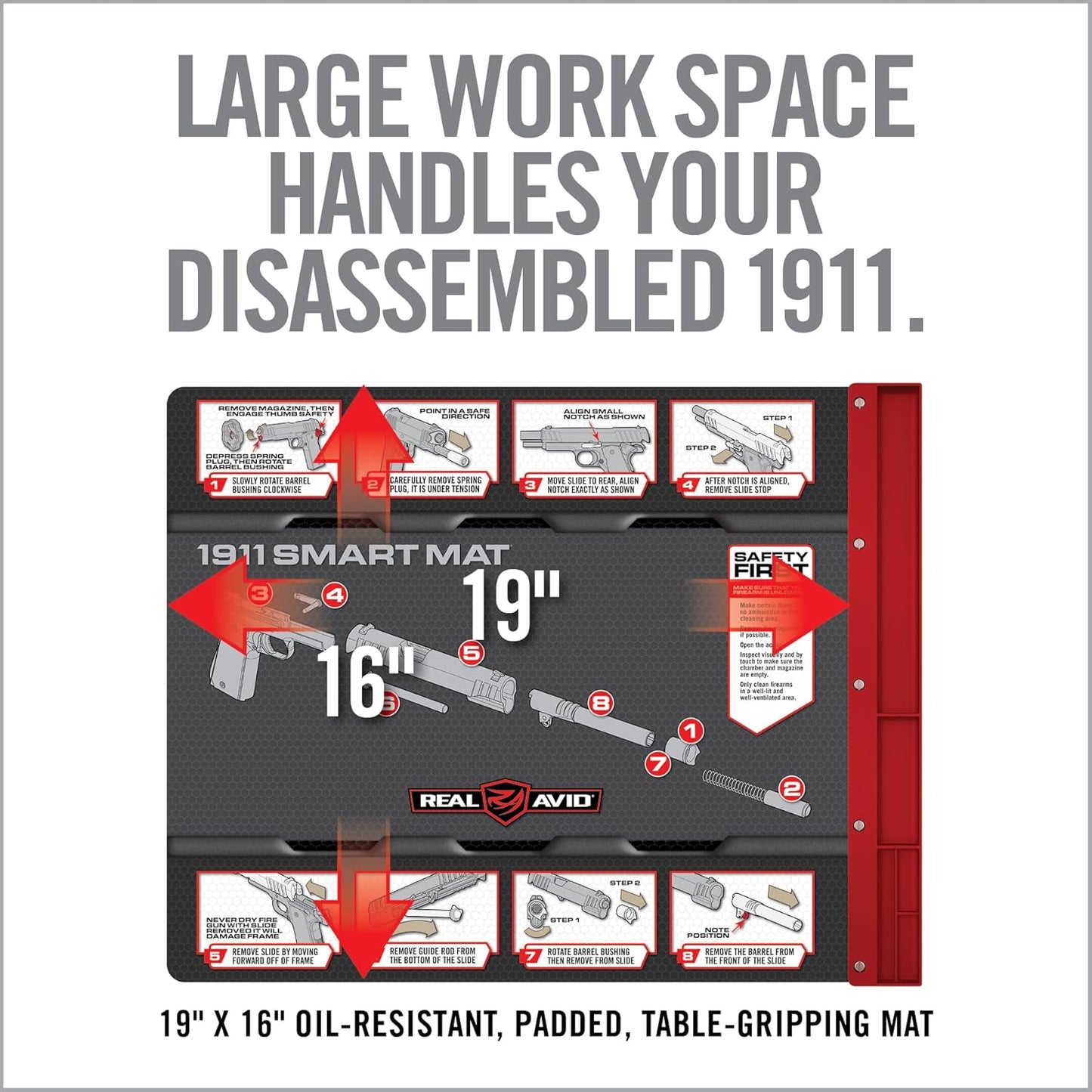 Real Avid Gun Cleaning Mat 19" x 16" with Magnetic Parts Tray | 1911, Glock, Smith & Wesson M&P or Sig Sauer P365 & P365XL (Choose Style Below)