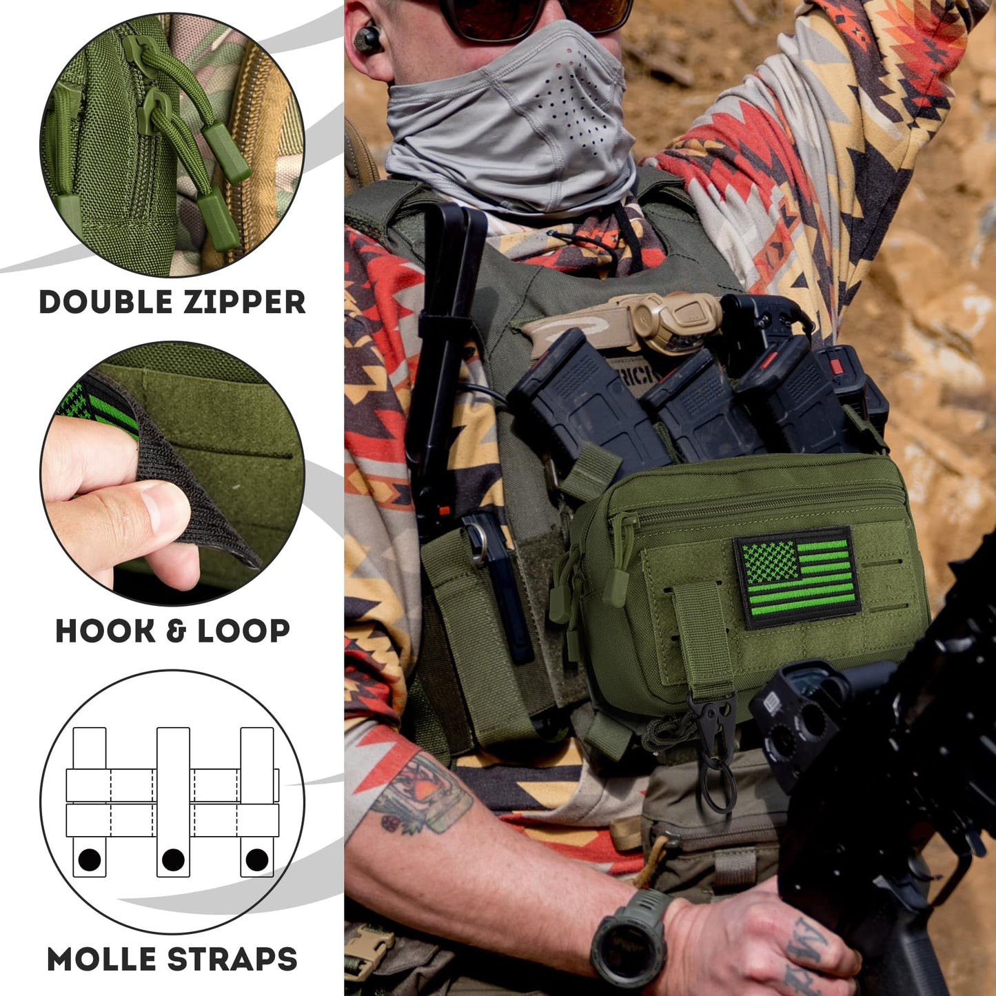 IronSeals Tactical Molle Horizontal Admin Pouch Multi-Purpose Laser-Cut EDC Tool Pouch Molle Attachment Bag Flag Patch Included