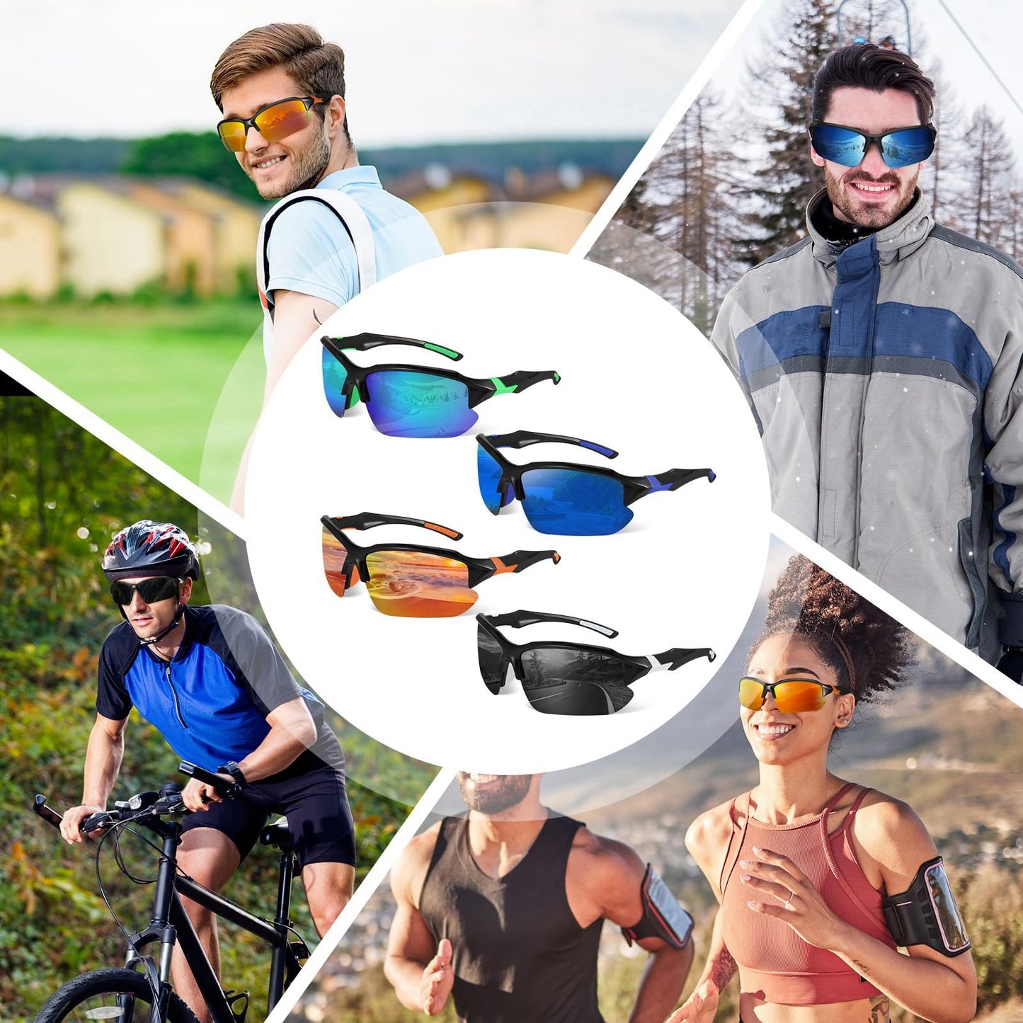 GGSTDDUP 4 Pack Polarized Sports Sunglasses for Men Women Baseball Cycling Running Fishing UV Protection Sun Glasses Lightweight Half Frame Goggles