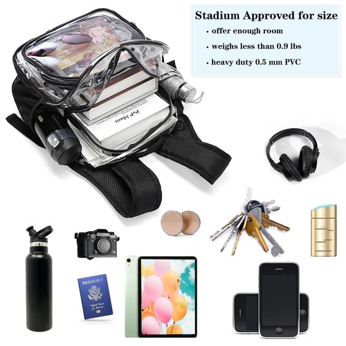 KUI WAN Clear Backpack Stadium Approved 12x12x6 Small Clear Bag for Concert,Work,Festival,Security,Stadium