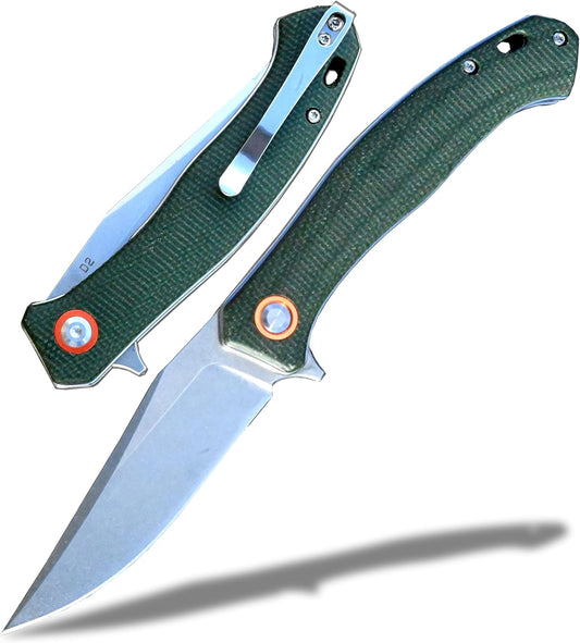 YAK & YETI Premium Micarta Handle Folding Knife- Everyday Carry Knife for Men and Women - Indoor or Outdoor-Camping and Hunting knife-D2 steel Blade