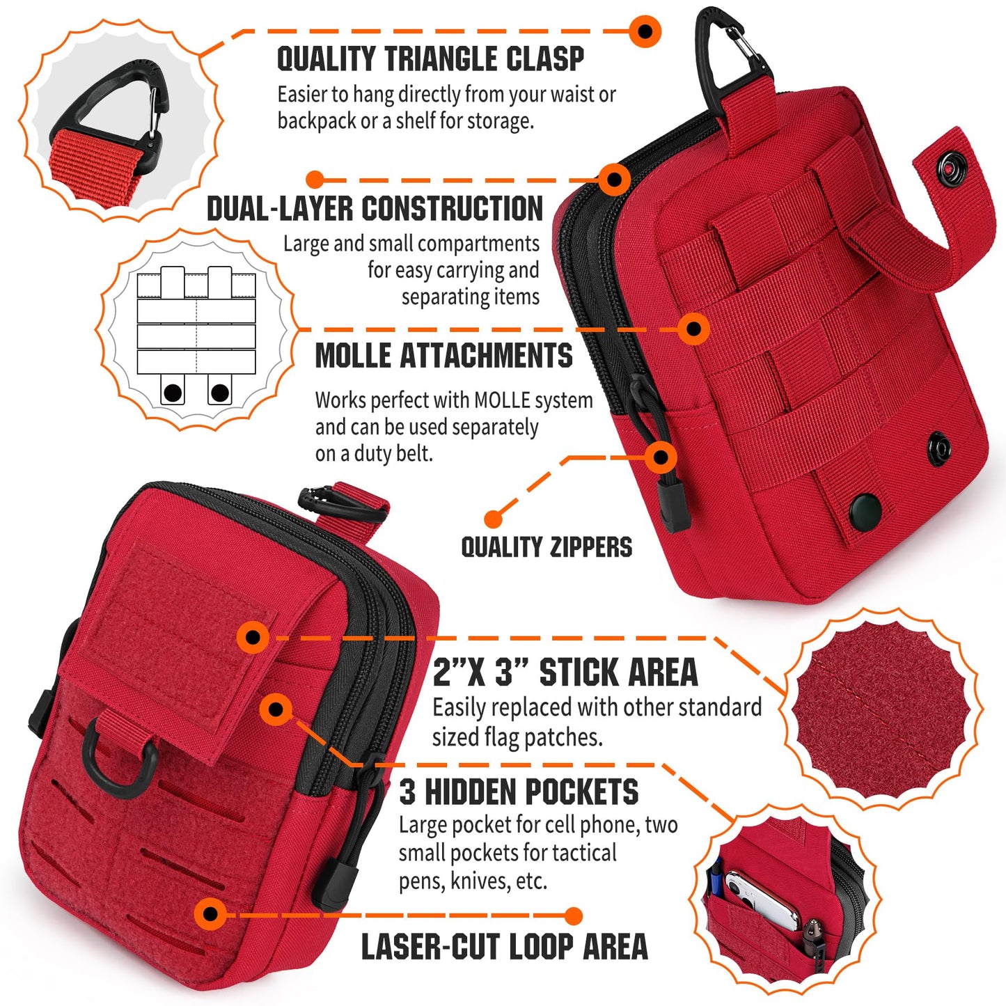 IronSeals Tactical Molle Utility EDC Pouch Nylon Waist Belt Bag Camping Hiking Organizer Pouch Phone Holster for iPhone 16 Pro Max/16 Pro/15 Pro Max/14 Pro Max/13 Pro Max/12 Pro Max/11 Pro Max, Large