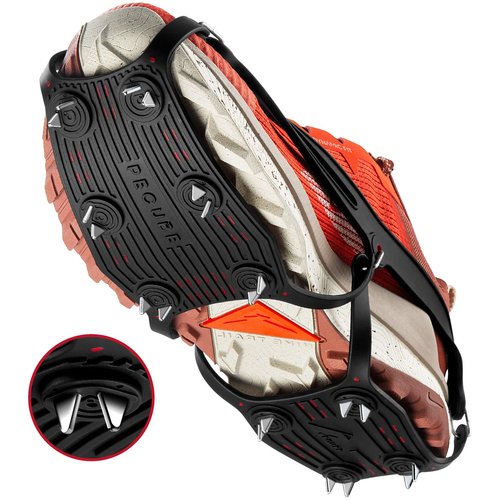 Pecube Ice Cleats for Shoes and Boots Men Women Trail Running 20 Stainless Steel Spikes Anti-Slip Footwear Traction Cleats Snow Grips Crampons for Hiking Ice Fishing Walking on Snow (Black-M)